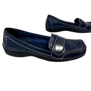 Liz Claiborne APACHE Leather Loafers Women SZ 7 Slip-on Flats Blue Comfort Shoes
